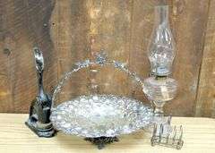 SILVER PLATE, STAMP, LAMP