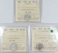 7 GRADED CANADIAN SILVER 5-CENTS