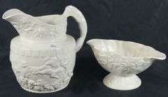 OVERSIZE ANTIQUE ENGLISH PITCHER & SYLVAC FRUIT BOWL