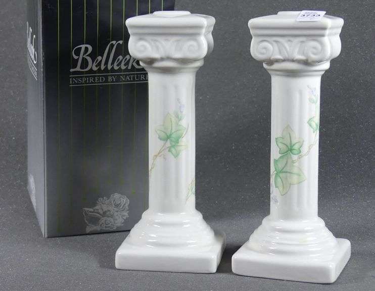 PAIR BELLEEK CANDLEHOLDERS