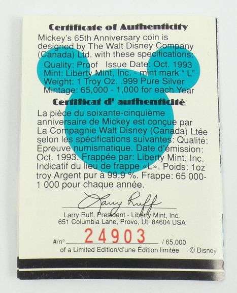 MICKEY MOUSE SILVER COIN