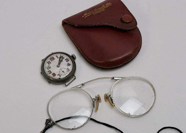 SILVER TRENCH WATCH AND LORGNETTE
