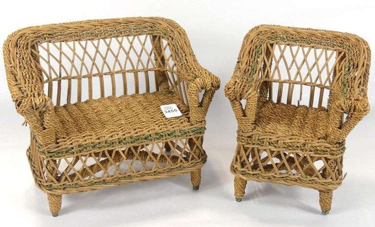 HANDMADE WICKER DOLL CHAIR & LOVESEAT