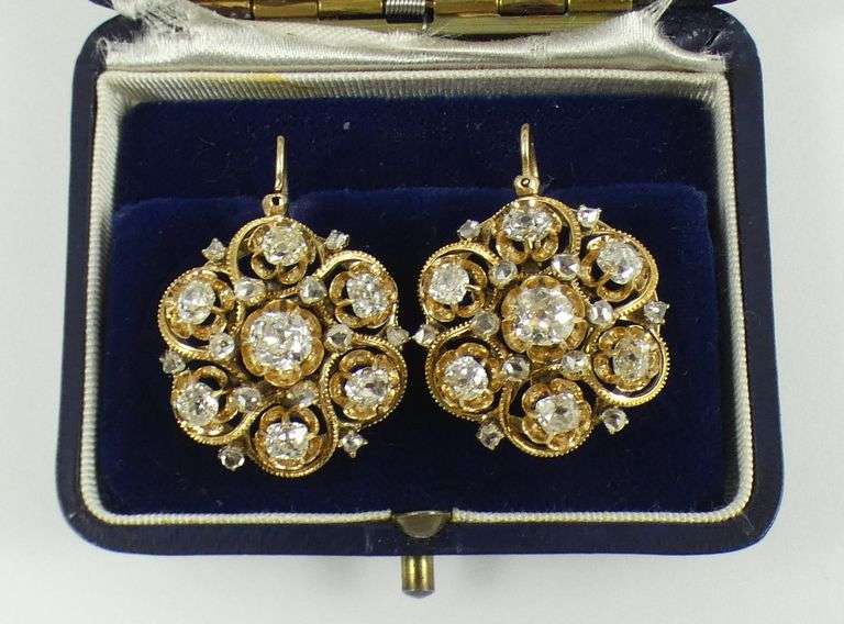 PAIR ANTIQUE RUSSIAN DIAMOND EARRINGS