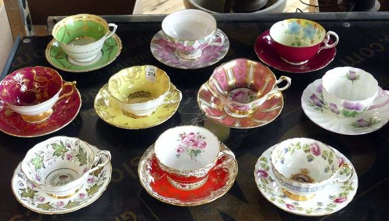 TEN ENGLISH CUPS AND SAUCERS