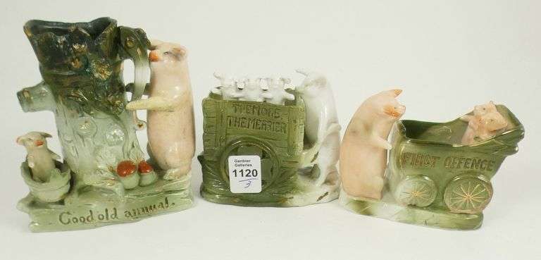 3 GERMAN PORCELAIN PIG FAIRINGS