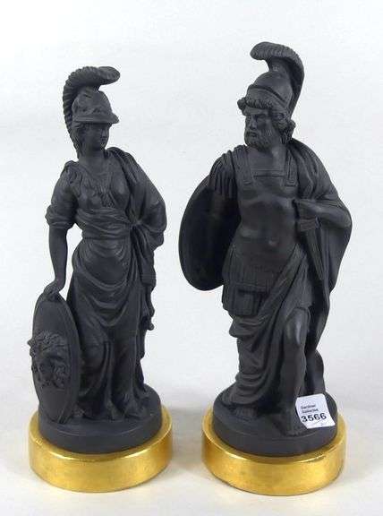 PAIR BLACK JASPERWARE FIGURINES