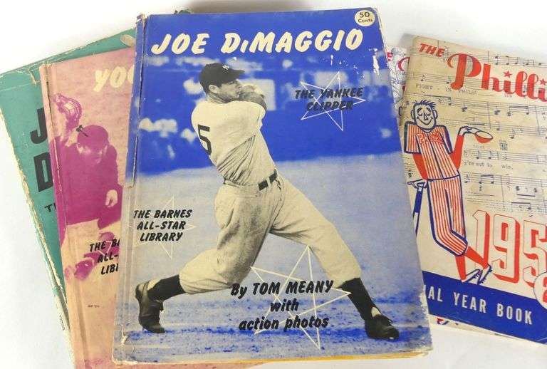 VINTAGE BASEBALL VOLUMES & TWO ORIGINAL 1950/51 PHILLIES YEAR BOOKS
