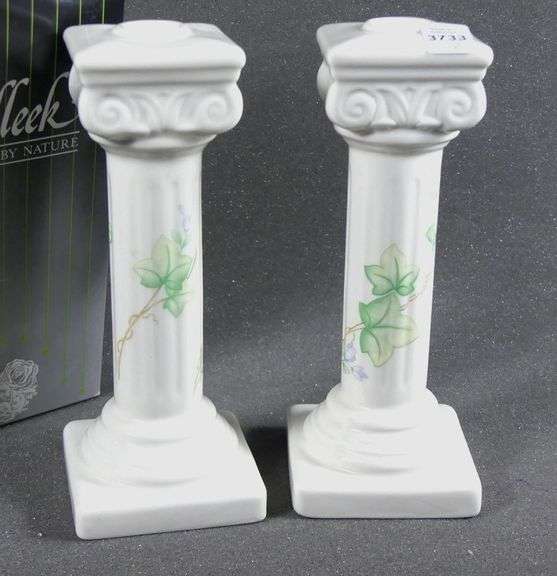 PAIR BELLEEK CANDLEHOLDERS