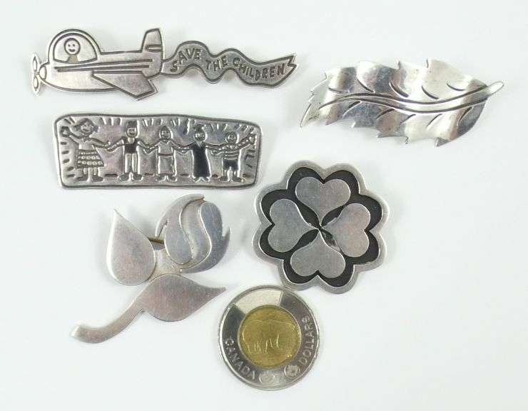 5 STERLING SILVER BROOCHES