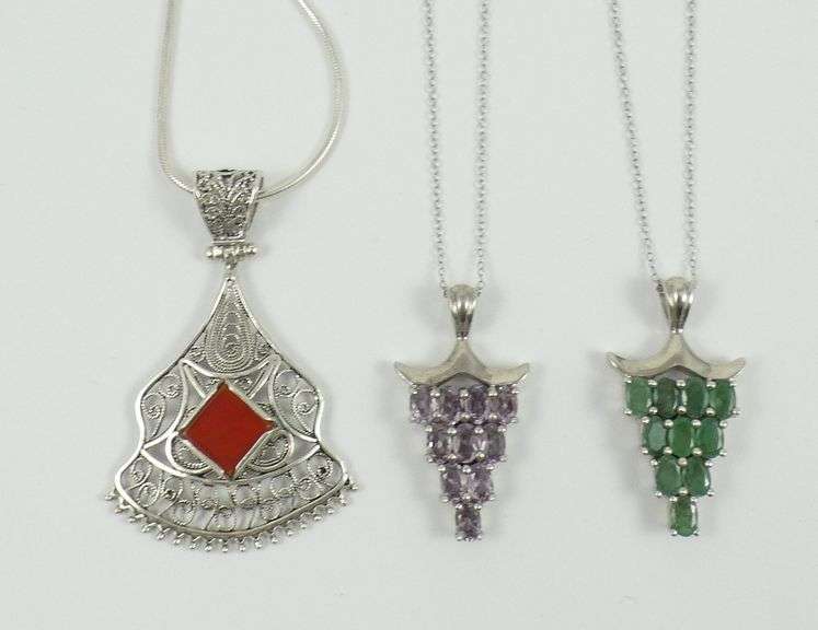 3 STERLING SILVER PENDANT NECKLACES