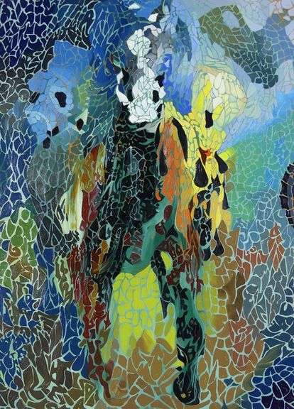 MOSAIC STYLE OIL ON BOARD