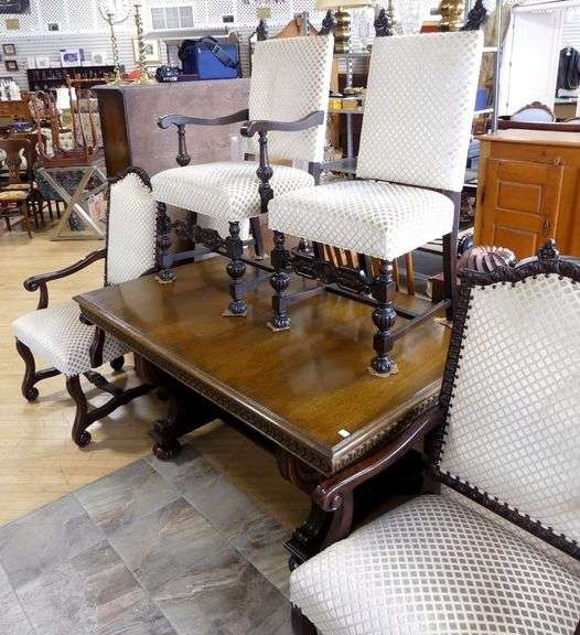 NINE-PIECE OAK DINING SET