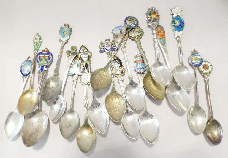 19 ENAMELED STERLING SPOONS