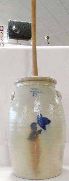 LARGE SIGNED STONEWARE BUTTER CHURN