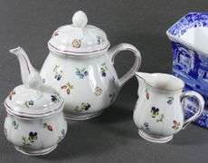 PORCELAIN TEA SET, WATERFORD CLOCK, ETC.