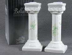 PAIR BELLEEK CANDLEHOLDERS