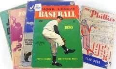 VINTAGE BASEBALL VOLUMES & TWO ORIGINAL 1950/51 PHILLIES YEAR BOOKS