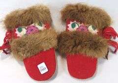 PAIR FUR & EMBROIDERED MITTENS