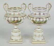 PAIR ANTIQUE PORCELAIN URNS