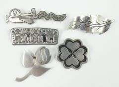 5 STERLING SILVER BROOCHES