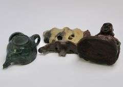 BUDDHA TEAPOT AND SOAPSTONE CARVING