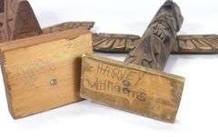 TWO CARVED TOTEM POLES