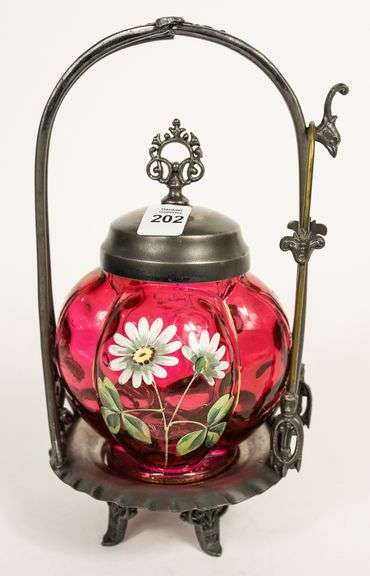 CRANBERRY GLASS PICKLE CRUET