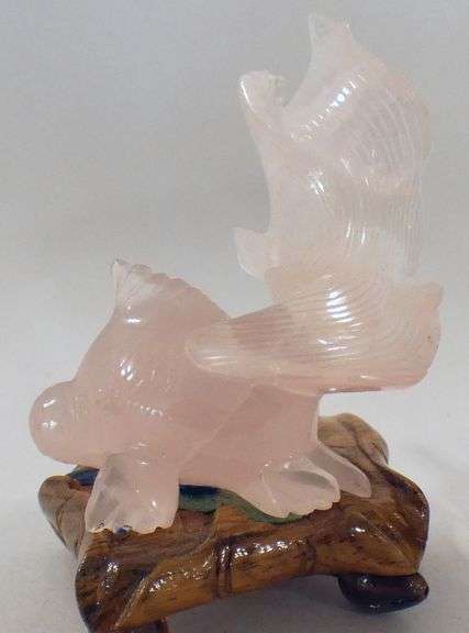 CHINESE GREEN JADE AND PINK QUARTZ CARVINGS