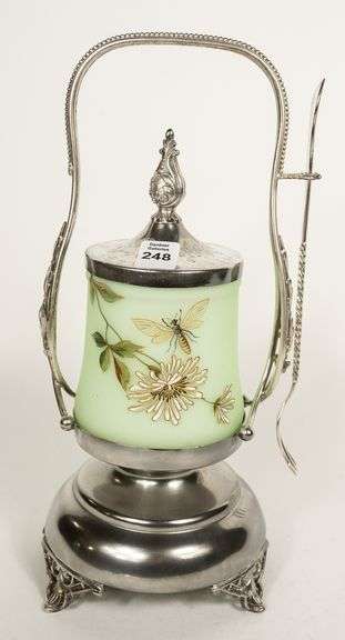 CASED SATIN URANIUM GLASS PICKLE CRUET