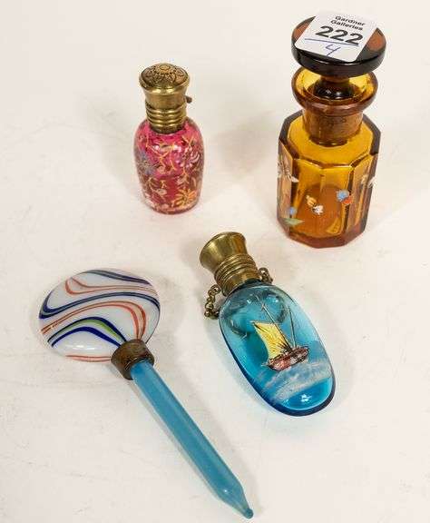 THREE SCENT BOTTLES AND DABBER