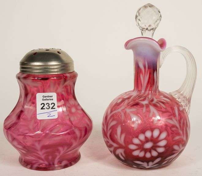 OPALESCENT GLASS CRUET AND CASTER