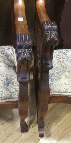 MAHOGANY "DRAGON" PARLOUR ROCKER AND ARMCHAIR