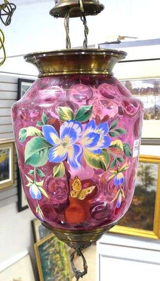 HANGING CRANBERRY GLASS LIGHT FIXTURE