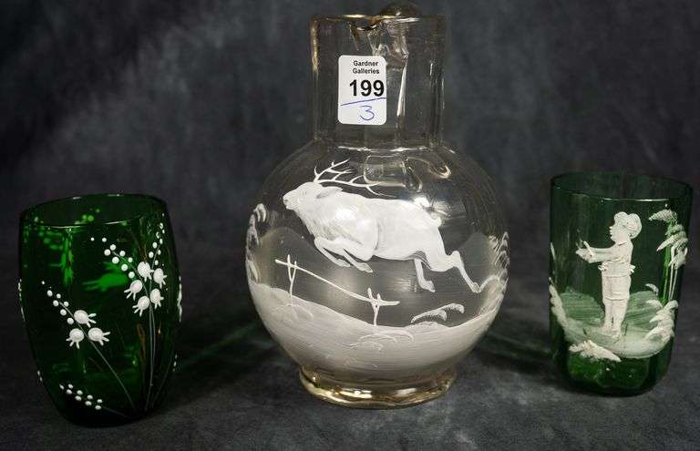 MILK PITCHER AND TWO TUMBLERS