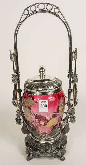 CRANBERRY TO CLEAR GLASS PICKLE CRUET