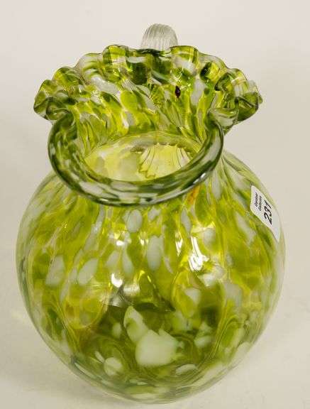 GREEN SPATTER GLASS PITCHER