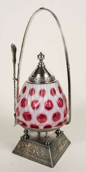 OPALESCENT CRANBERRY GLASS PICKLE CRUET