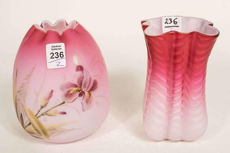 TWO SATIN GLASS VASES