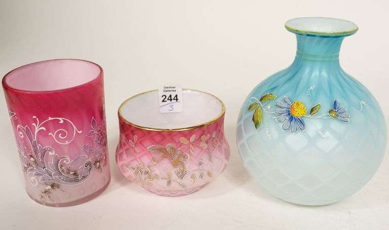 THREE PIECES OF QUILTED SATIN GLASS