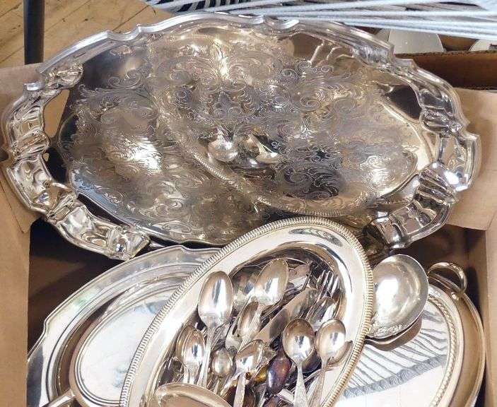 BOX LOT OF SILVER PLATE AND CUTLERY