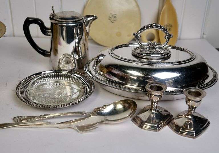 BRASS BOWL, SILVER PLATE AND FRENCH IVORY