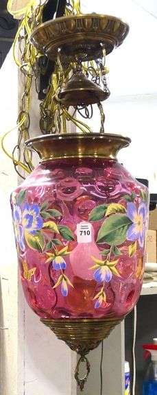 HANGING CRANBERRY GLASS LIGHT FIXTURE