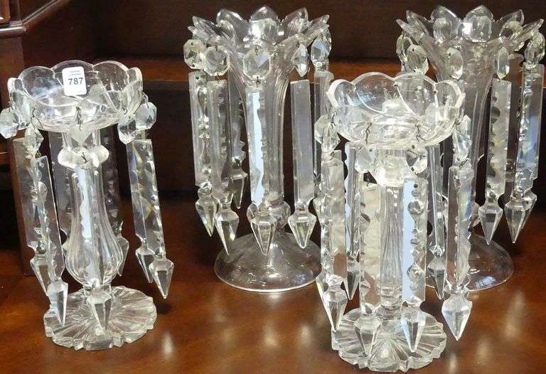 TWO PAIRS OF VICTORIAN CRYSTAL LUSTRES