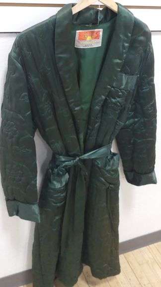 GREEN SATIN ROBE HOUSECOAT