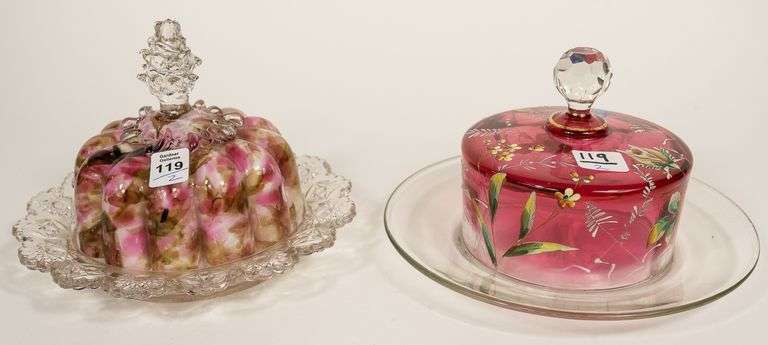 TWO COVERED BUTTER DISHES