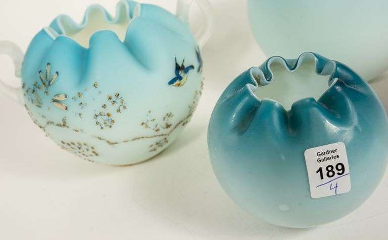 FOUR SATIN GLASS VASES