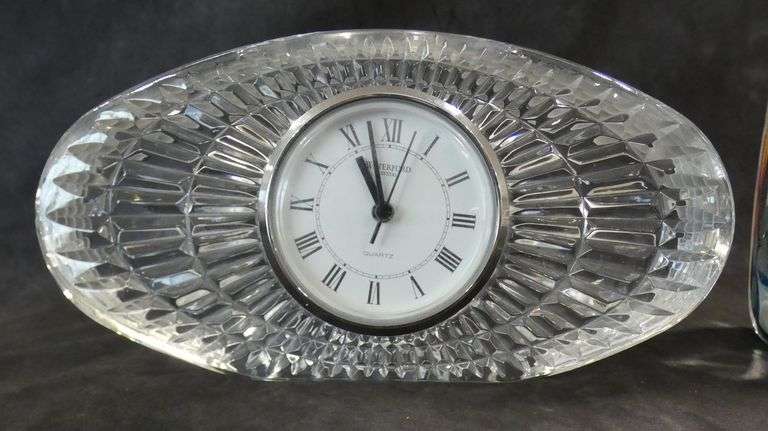 WATERFORD CLOCK AND ART GLASS SCULPTURE