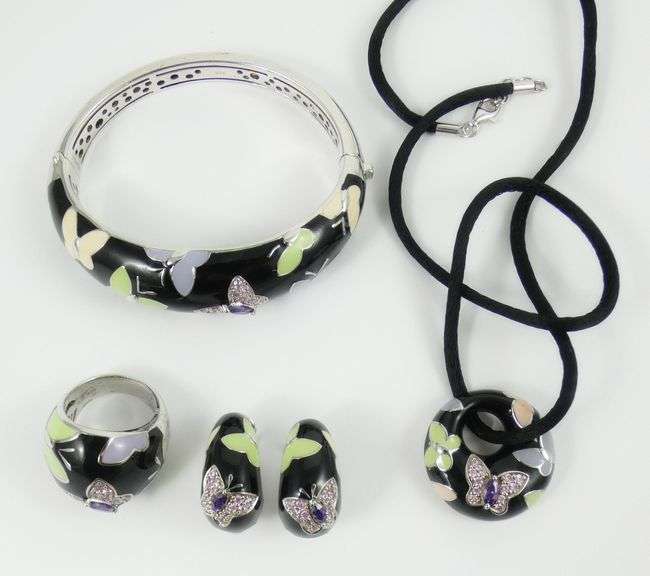 SUITE OF STERLING ENAMELED JEWELLERY