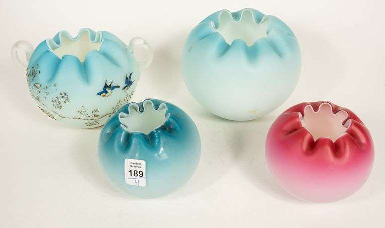 FOUR SATIN GLASS VASES